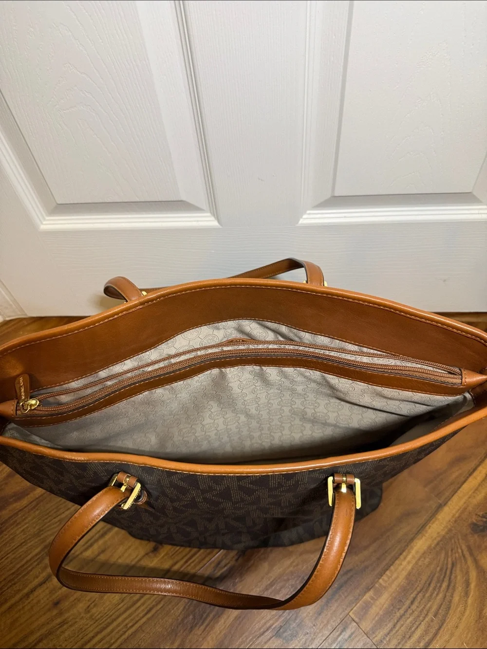 Michael Kors Brown & Tan MK Logo Laptop Tote